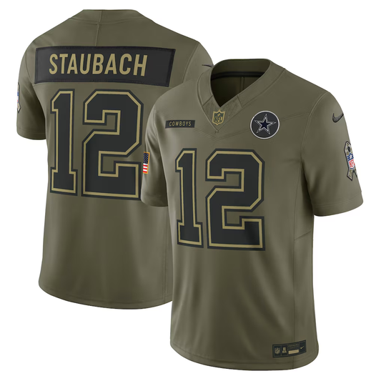 Men's Dallas Cowboys Roger Staubach Nike Olive 2025 Salute to Service Retired Limited Jersey