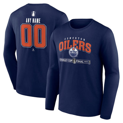 Men's Edmonton Oilers Navy 2025 Stanley Cup Final Custom Long Sleeve T-Shirt