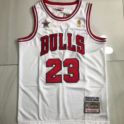 Michael Jordan Chicago Bulls 23 White -Retro Dense Embroidery