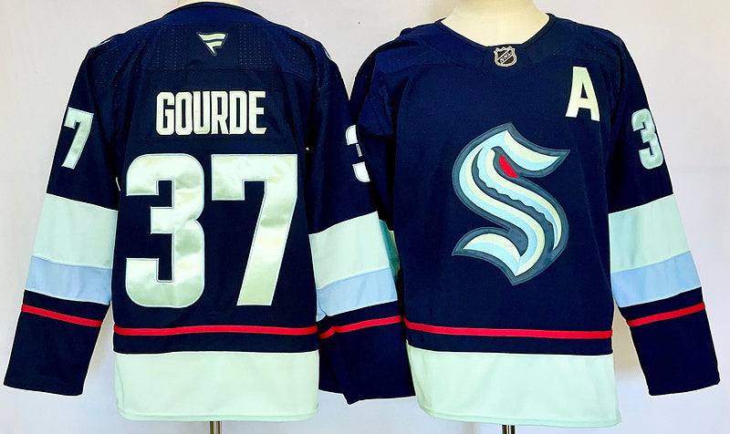 Men's Seattle Kraken Yanni Gourde #37 Navy Player Jersey