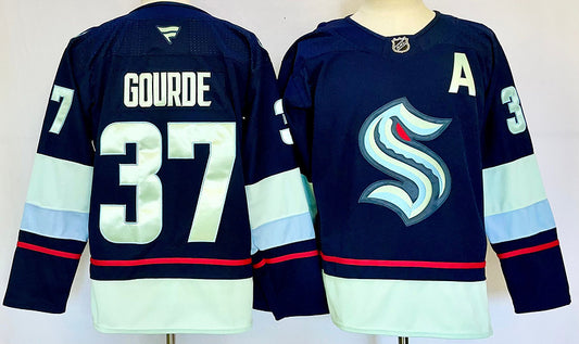 Men's Seattle Kraken Yanni Gourde #37 Navy Player Jersey