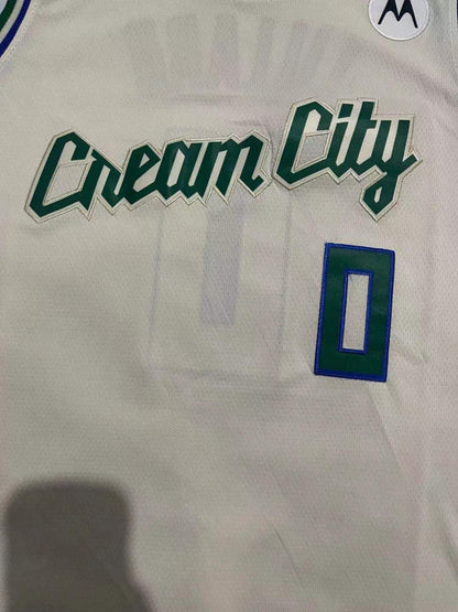 Milwaukee Bucks #0 Damian Lillard Men's Cream Basketball 2023-2024 seasonJersey