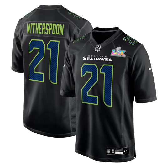 Men's Seattle Seahawks Devon Witherspoon Nike Black Super Bowl LX Patch Carbon Fashion Game Jersey