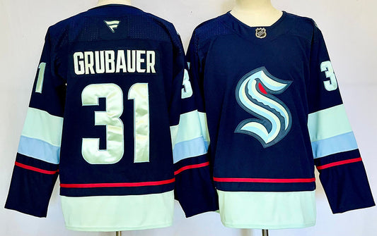 Men's Seattle Kraken Philipp Grubauer #31 Navy Home Breakaway Player Jersey