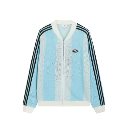 Knitted Sweater Vintage Embroidery Jacket - Blue