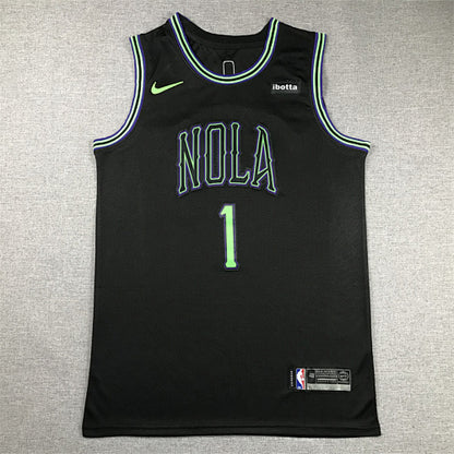 Zion Williamson# 1 New Orleans Pelicans Black City Edition Swingman Embroidered Jersey