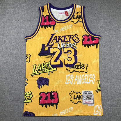 LeBron James #23 Los Angeles Lakers "Graffiti" 2018-19 Throwback Jersey — Embroidered