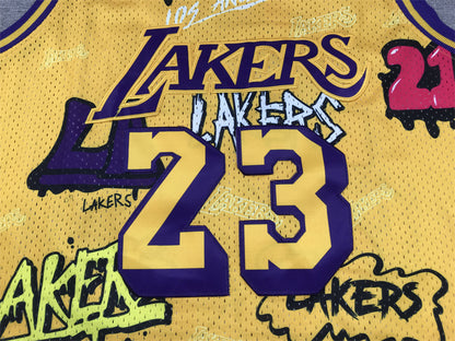 LeBron James #23 Los Angeles Lakers "Graffiti" 2018-19 Throwback Jersey — Embroidered