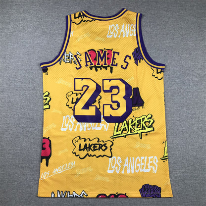 LeBron James #23 Los Angeles Lakers "Graffiti" 2018-19 Throwback Jersey — Embroidered