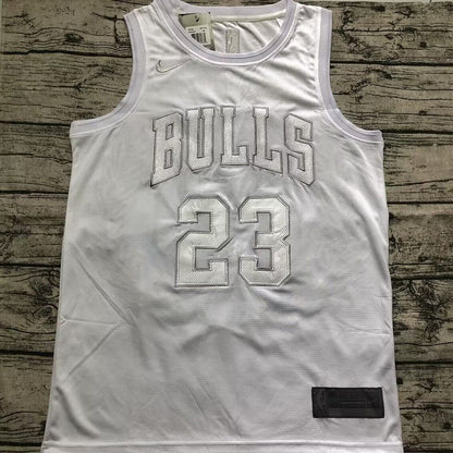 Michael Jordan Chicago Bulls Jersey 23 White -Retro Dense Embroidery