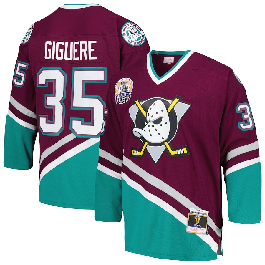Men's Anaheim Ducks Jean-Sebastien Giguere#35 Purple 2002/03 Blue Line Player Jersey