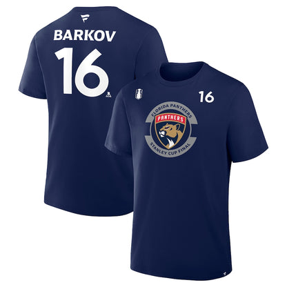 Men's Florida Panthers Aleksander Barkov Fanatics Navy 2025 Stanley Cup Final Authentic Pro Name & Number T-Shirt