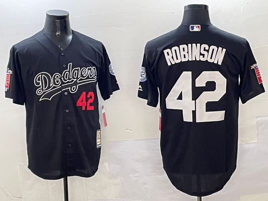 Men's Los Angeles Dodgers Jackie Robinson #42 Black Throwback Cooperstown Collection Limited Jersey