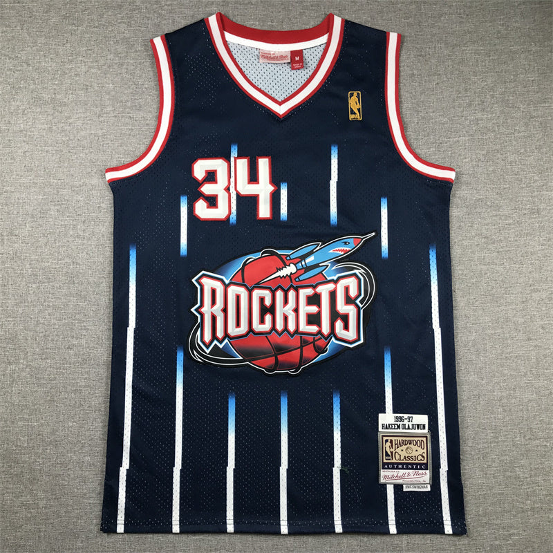 Houston Rockets Hakeem Olajuwon #34 1996-97 Throwback — Embroidered Jersey