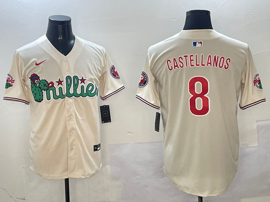 Men's Philadelphia Phillies Nick Castellanos #8 Cream Replica Player Jersey