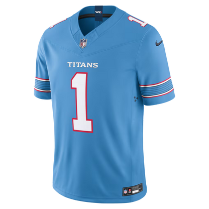 Cameron Ward #1 Tennessee Titans Light Blue Vapor F.U.S.E. Sewn Down Limited Jersey