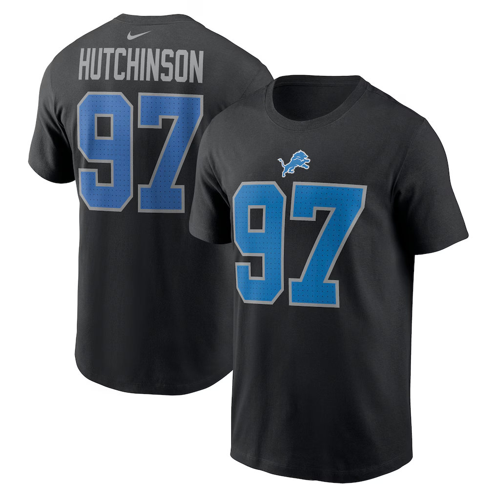 Men's Detroit Lions Aidan Hutchinson Nike Black Player Name & Number T-Shirt