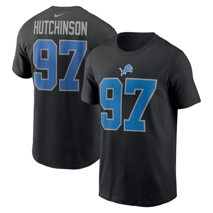 Men's Detroit Lions Aidan Hutchinson Nike Black Player Name & Number T-Shirt