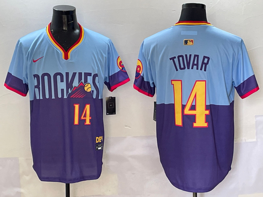 Men's Colorado Rockies Ezequiel Tovar #14 Purple/Light Blue 2025 City Connect Limited Player Jersey