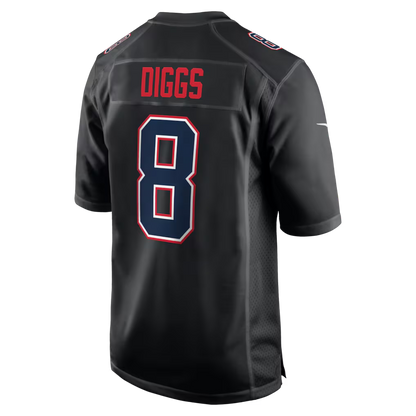 Men's New England Patriots Stefon Diggs Nike Black Super Bowl LX Patch Carbon Fashion Game Jersey