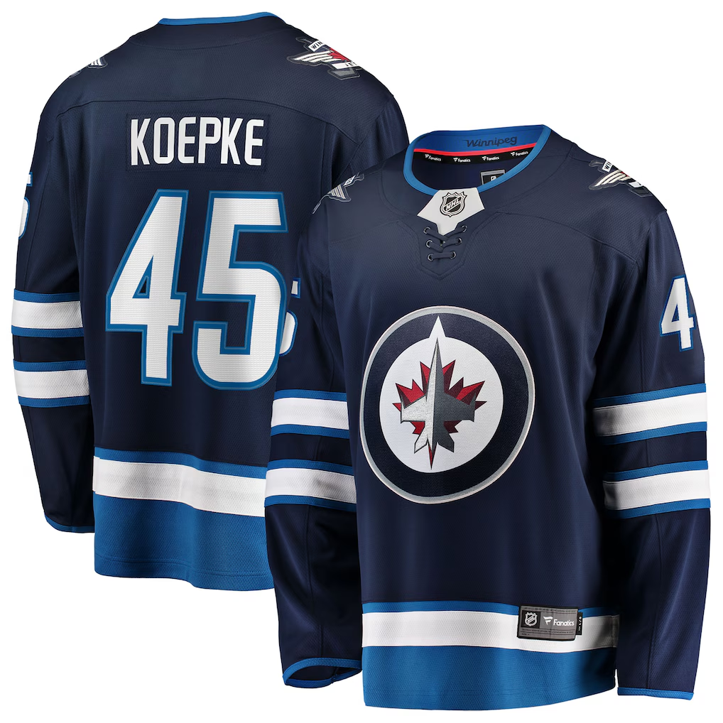 Men's Winnipeg Jets Cole Koepke #45 Navy Home Breakaway Jersey