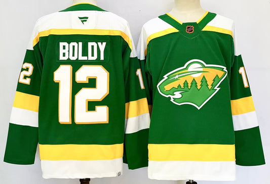 Men's Minnesota Wild Matthew Boldy #12  Bright Green Retro Version Player Jersey