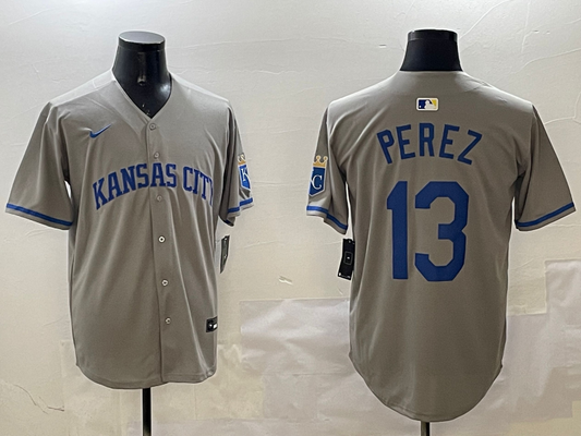 Men's Kansas City Royals Salvador Perez #13 Gray Limited Player Jersey