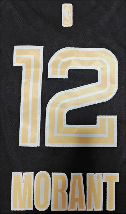 24 Grizzlies #12 Morant black and gold jersey