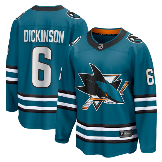 Men's San Jose Sharks Sam Dickinson #6 Teal Home Breakaway Jersey