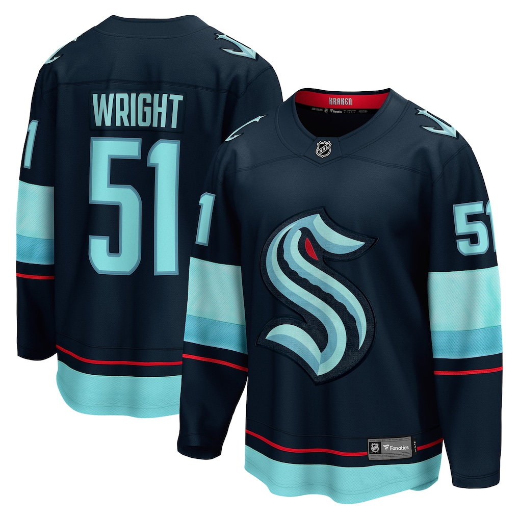 Men's Seattle Kraken Shane Wright #51 Deep Sea Blue Home Breakaway Player Jersey