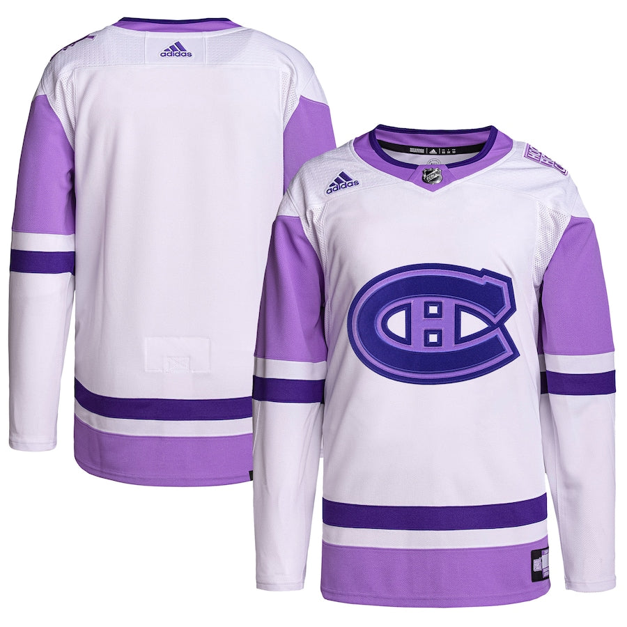 Custom Montreal Canadiens Hockey Fights Cancer Primegreen Blank Practice Jersey - White/Purple