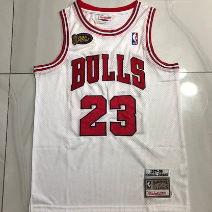 Michael Jordan Chicago Bulls 23 White -Retro Dense Embroidery