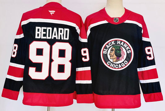 Men's Chicago Blackhawks Connor Bedard #98  Black Player Game Jersey