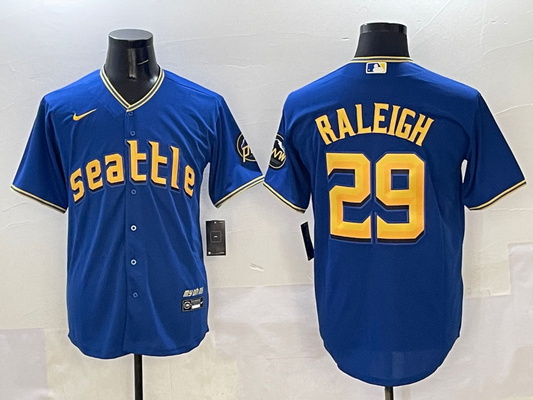 Men's Seattle Mariners Cal Raleigh #29 Blue City Connect Limited Player Jersey