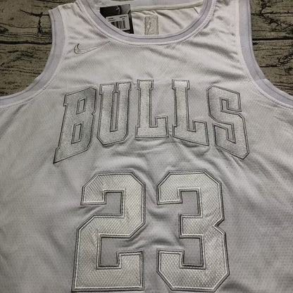 Michael Jordan Chicago Bulls Jersey 23 White -Retro Dense Embroidery