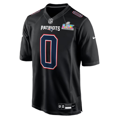 Men's New England Patriots Christian Gonzalez Nike Black Super Bowl LX Patch Carbon Fashion Game Jersey