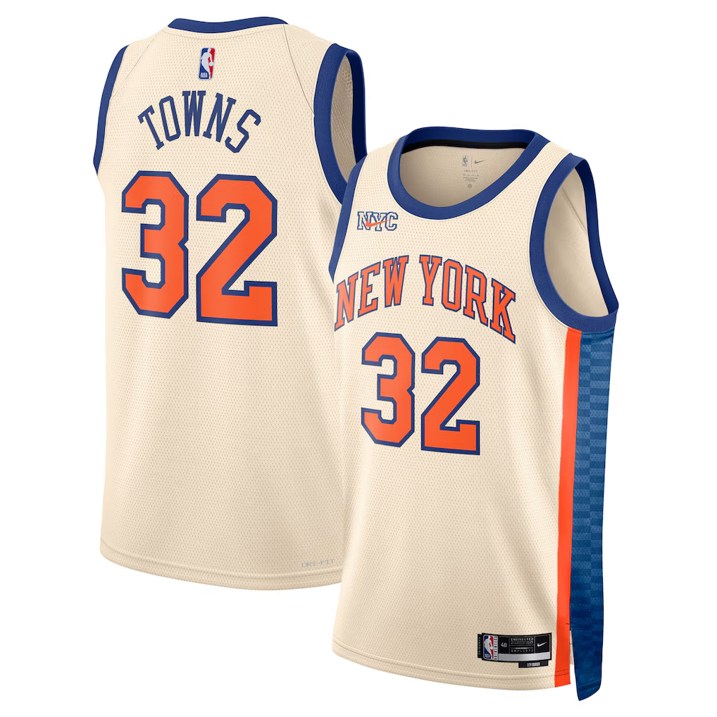 New York Knicks Karl-Anthony Towns Nike Cream 2025/26 Swingman Jersey - City Edition