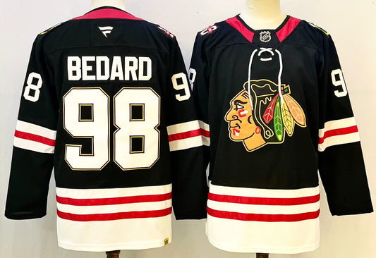 Men's Chicago Blackhawks Connor Bedard #98  Black Premium Player Jersey