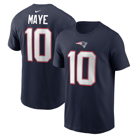 Men's New England Patriots Drake Maye Nike Navy Name & Number T-Shirt