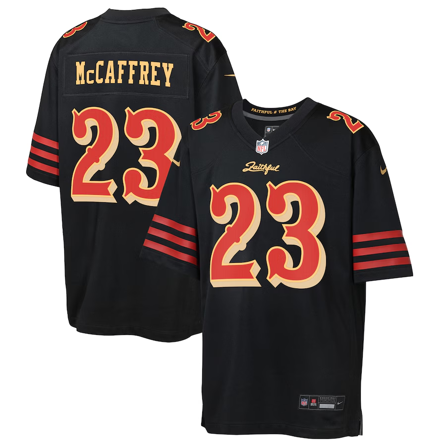 Youth San Francisco 49ers Christian McCaffrey Nike Black 2025 Rivalries Collection Game Jersey