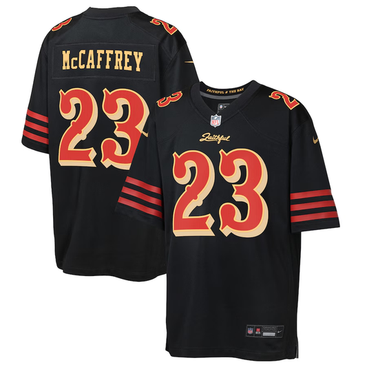 Youth San Francisco 49ers Christian McCaffrey Nike Black 2025 Rivalries Collection Game Jersey