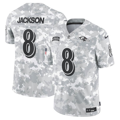 Lamar Jackson 8 Baltimore Ravens 2024 Salute to Service Limited Men Jersey - Arctic Camo