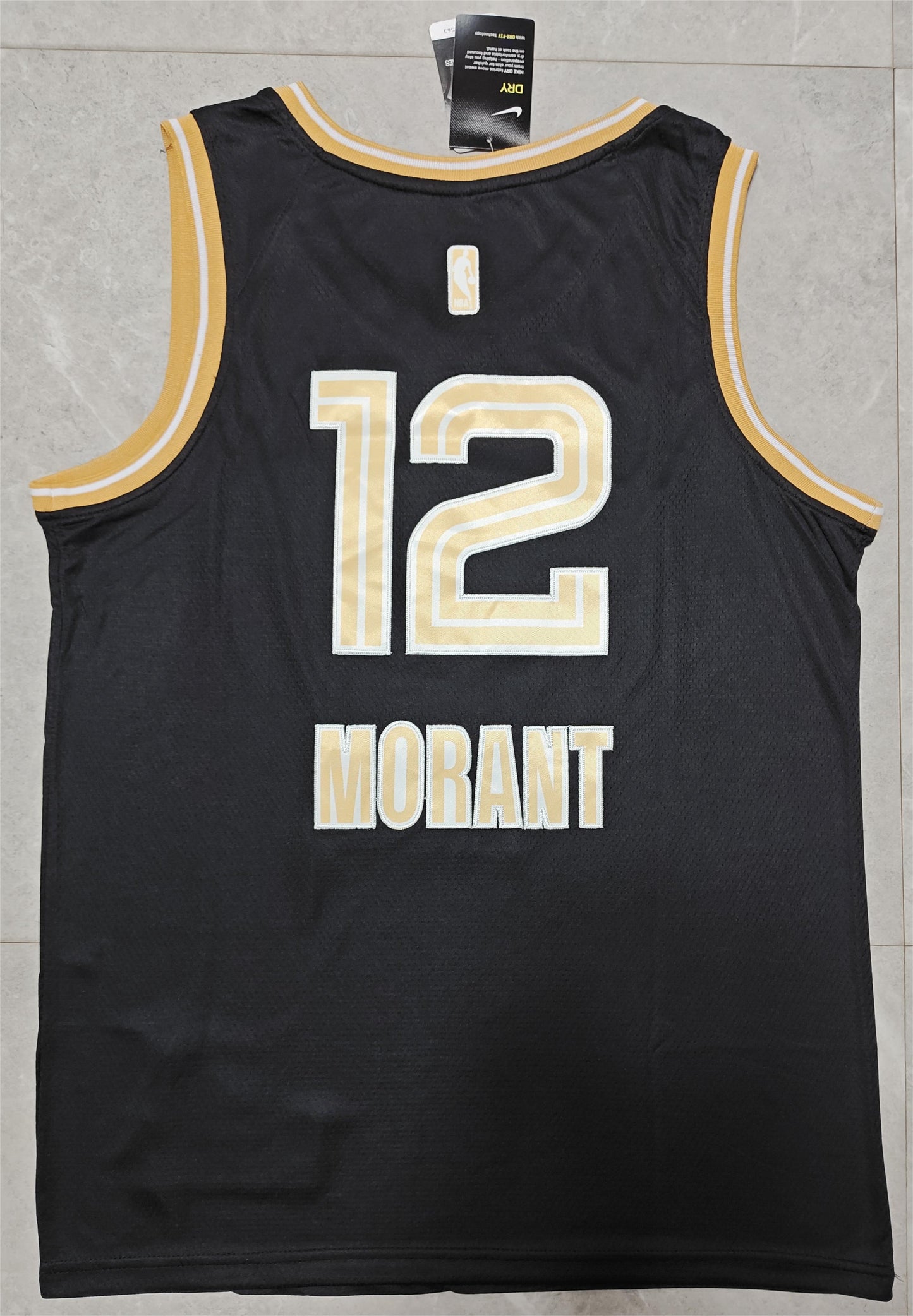 24 Grizzlies #12 Morant black and gold jersey