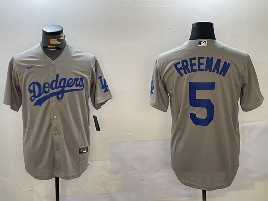 Men's Los Angeles Dodgers Freddie Freeman #5 Gray Game Player Jersey