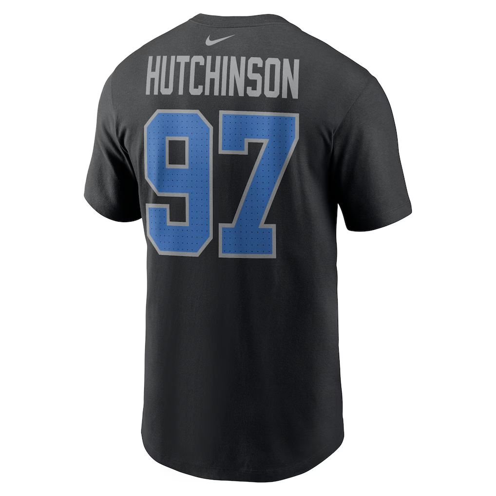 Men's Detroit Lions Aidan Hutchinson Nike Black Player Name & Number T-Shirt