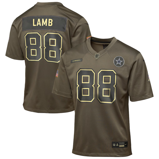 Youth Dallas Cowboys CeeDee Lamb Nike Olive 2025 Salute to Service Game Jersey