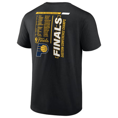 Men's Indiana Pacers Fanatics Black 2025 Eastern Conference Champions Roster Buzzer Beater T-Shirt