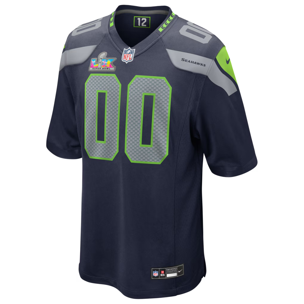 Men's Seattle Seahawks Nike College Navy Super Bowl LX Patch Custom Game Jersey
