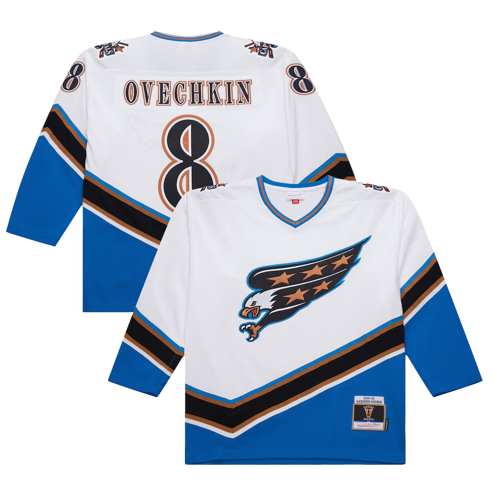 Men's Washington Capitals Alexander Ovechkin #8 Mitchell & Ness White 2005/06 Power Play Jersey