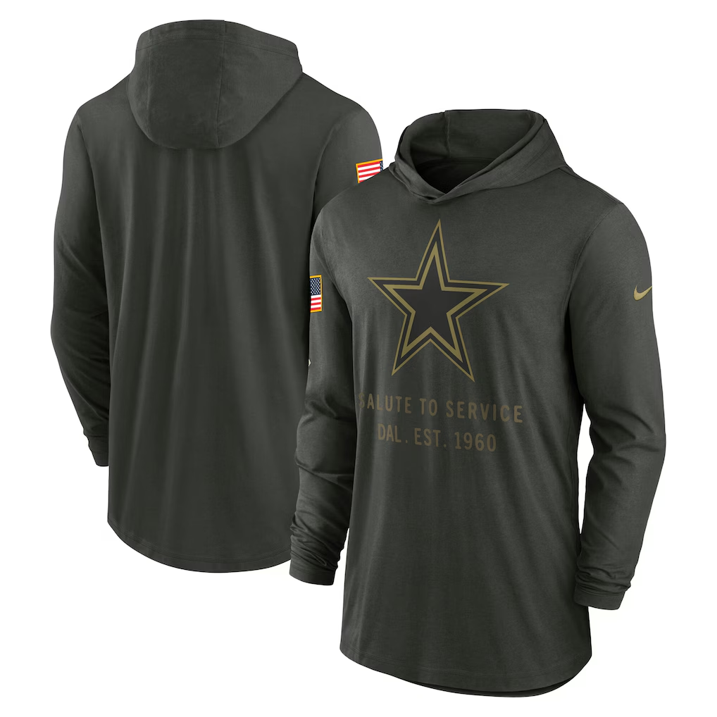 Men's Dallas Cowboys Nike Forest Green 2025 Salute to Service Sideline Dri-FIT Lightweight Hooded Pullover